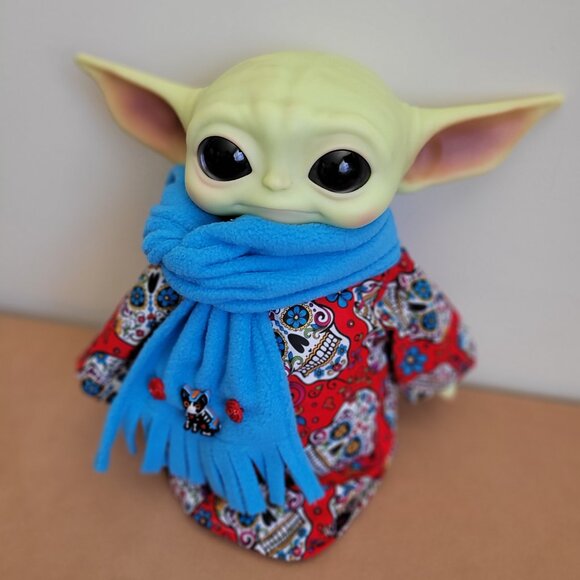 Sugar Skull Halloween 2pc Outfit scarf for 11" Mattel Child Grogu baby yoda Doll - Picture 2 of 8